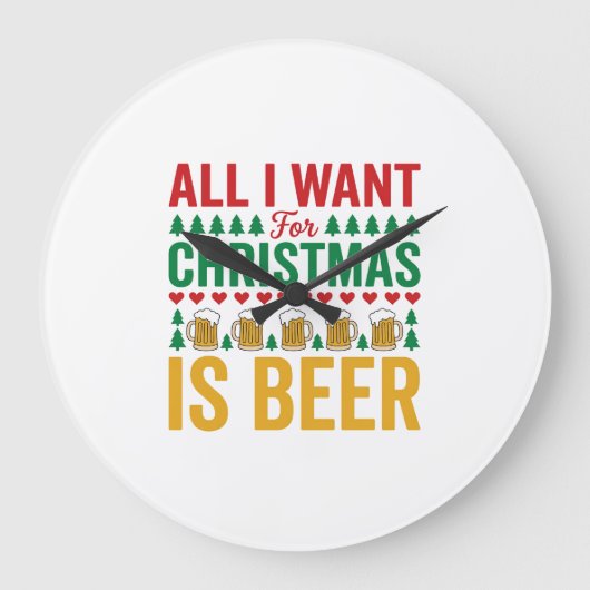 Kerstbier Grappig Vakantie Drinken Design Grote Klok (Voorkant)