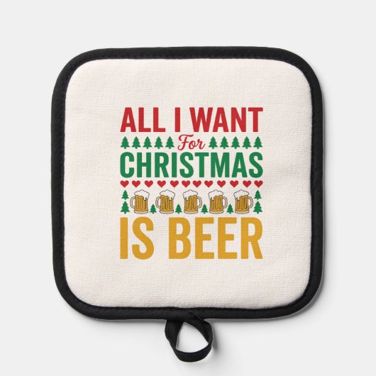Kerstbier Grappig Vakantie Drinken Design Pannenlap (Voorkant)