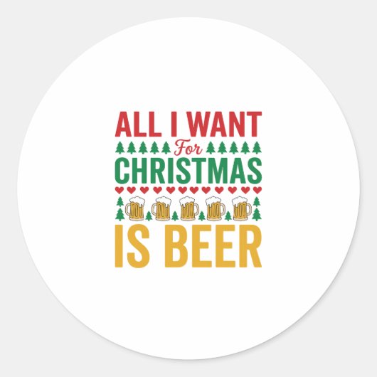 Kerstbier Grappig Vakantie Drinken Design Ronde Sticker (Voorkant)