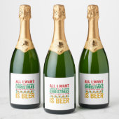 Kerstbier Grappig Vakantie Drinken Design Sparkling Wijnetiket (Flessen)