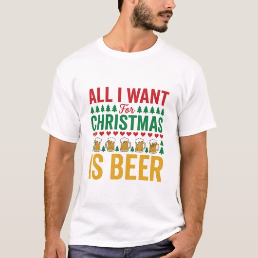 Kerstbier Grappig Vakantie Drinken Design T-shirt (Voorkant)
