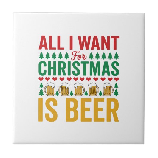 Kerstbier Grappig Vakantie Drinken Design Tegeltje (Voorkant)