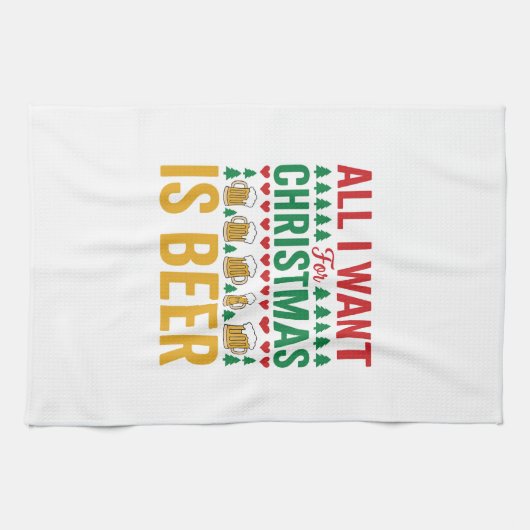 Kerstbier Grappig Vakantie Drinken Design Theedoek (Horizontaal)