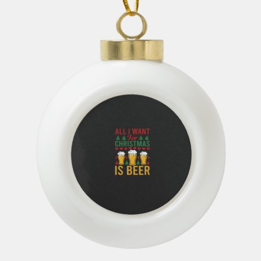 Kerstbier Vakantie Drinken Keramische Bal Ornament (Voorkant)