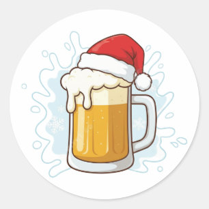 Kerstbiermok met Sinterklaashoed Grappige Feestdag Ronde Sticker