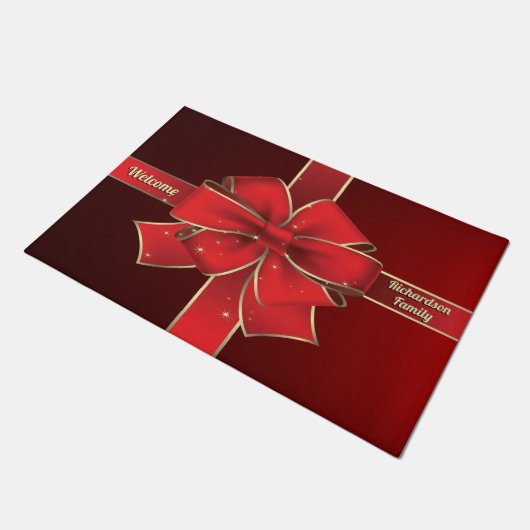 KerstBig Red Bow Holiday Monogram Deurmat (Schuin)