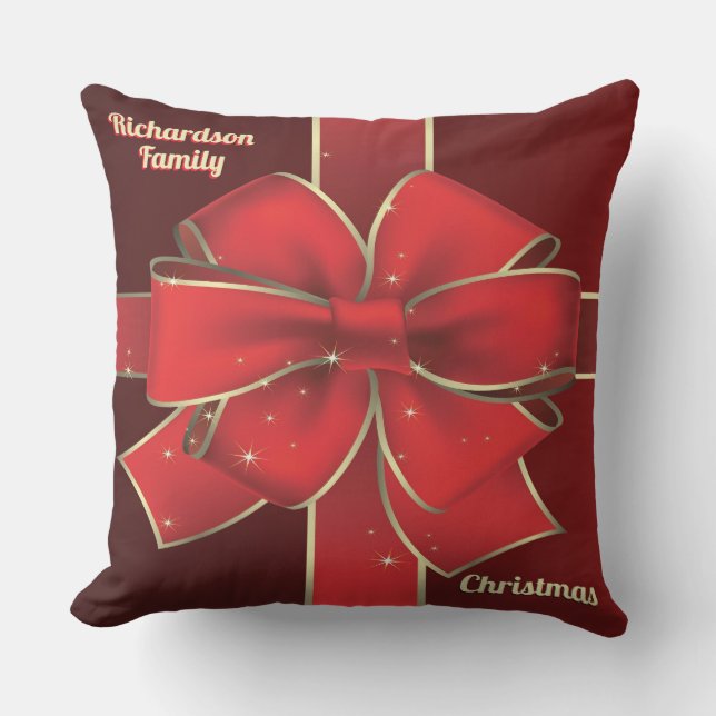 KerstBig Red Bow Holiday Yule Ribbon Monogram Buitenkussen (Voorkant)