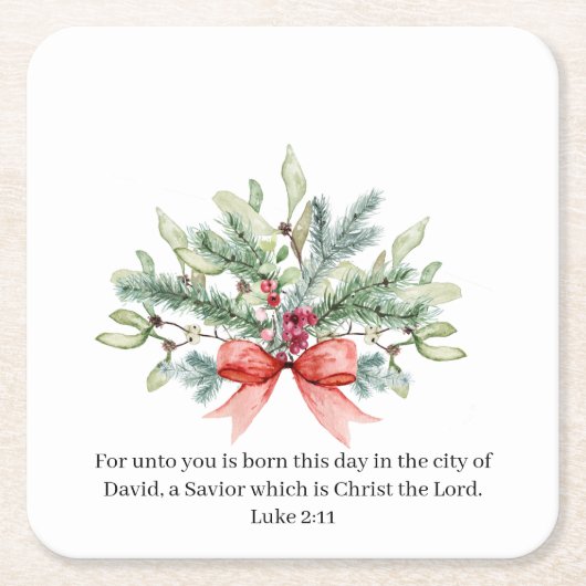 kerstbijbel Verse Waterverf Greenery Floral Kartonnen Onderzetters (Voorkant)