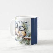 Kerstbijbelcitaat Schattigee Chickadee-vogels Koffiemok (Voorkant links)