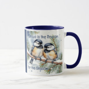 Kerstbijbelcitaat Schattigee Chickadee-vogels Mok