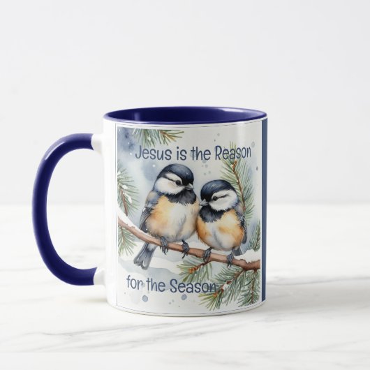 Kerstbijbelcitaat Schattigee Chickadee-vogels Mok (Links)