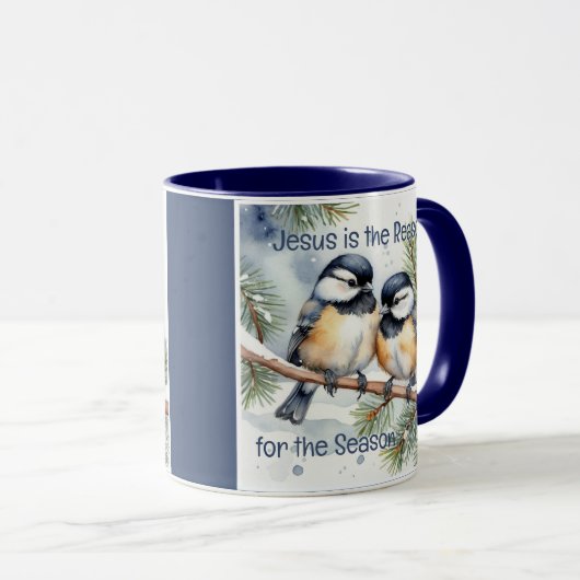 Kerstbijbelcitaat Schattigee Chickadee-vogels Mok (Voorkant rechts)