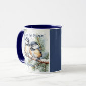 Kerstbijbelcitaat Schattigee Chickadee-vogels Mok (Voorkant links)