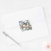 Kerstbijbelcitaat Schattigee Chickadee-vogels Vierkante Sticker (Envelop)