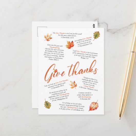 Kerstbijbelverzen met herfstbladeren briefkaart (Voorkant / Achterkant in situ)