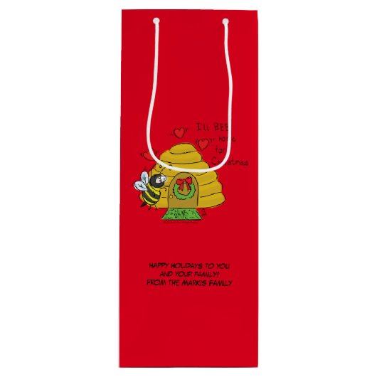 kerstbijen Funny Holiday Cartoon Wijn Cadeautas (Voorkant)