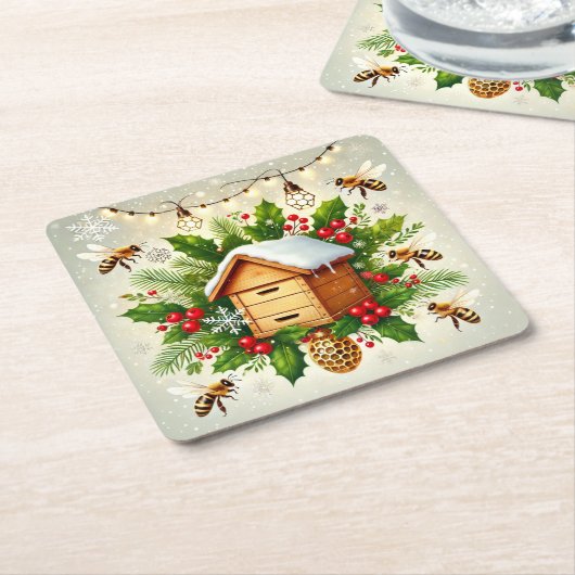 kerstbijenteelt kartonnen onderzetters (Schuin)