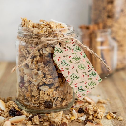 Kerstbijkantoren en bessen cadeaulabel