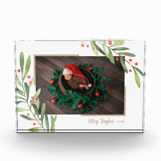 kerstbijkantoren en bessen op maat fotoblokken (Voorkant)