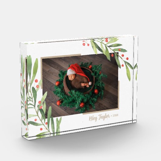 kerstbijkantoren en bessen op maat fotoblokken (Links)