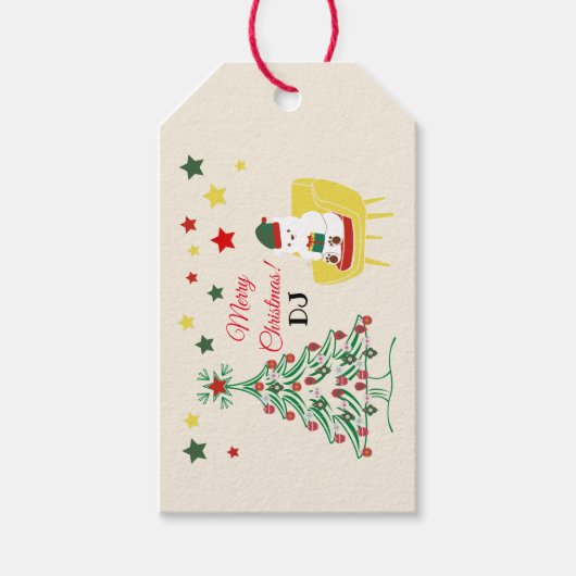 kerstblad Beer monogram Cadeaulabel (Voorkant)