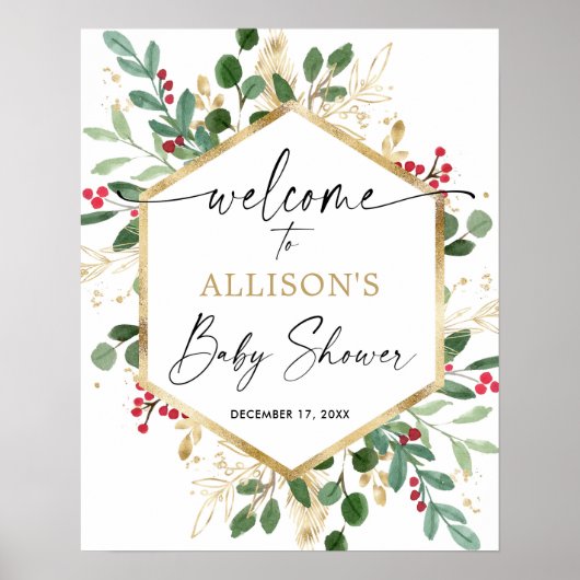 kerstblad elegant baby shower welkomstbord poster (Voorkant)