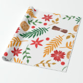 kerstblad en bloempatroon cadeaupapier (Uitgerold)