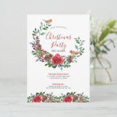 kerstblad en rode rozen, bouquet en Red Robin Kaart (Staand voorkant)