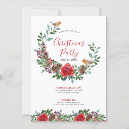kerstblad en rode rozen, bouquet en Red Robin Kaart