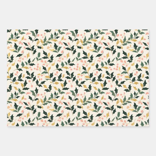 Kerstblad Groen Ivoor Roze Goud Inpakpapier Vel (Voorkant 2)