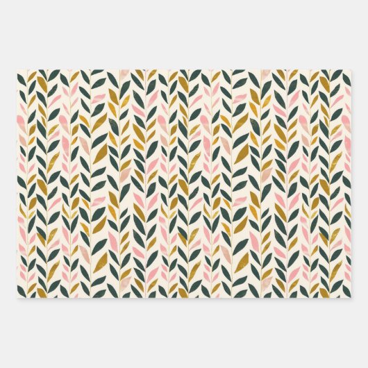 Kerstblad Groen Ivoor Roze Goud Inpakpapier Vel (Voorkant)