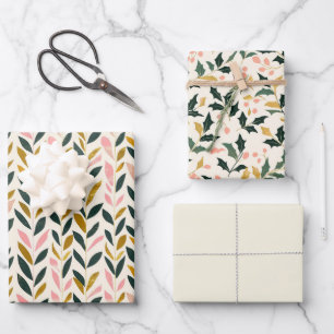 Kerstblad Groen Ivoor Roze Goud Inpakpapier Vel