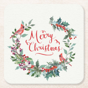 kerstblad, heilig, kardinaal kartonnen onderzetters