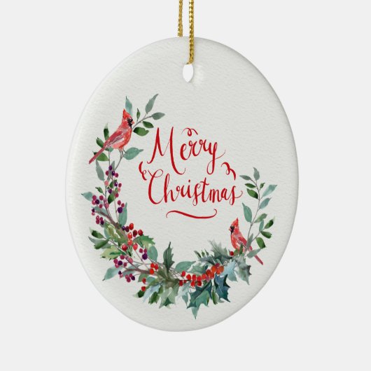 kerstblad, heilig, kardinaal keramisch ornament (Rechts)