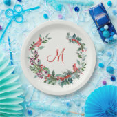 kerstblad, heilig, kardinaal vogelmonogram papieren bordje (Feest)