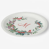 kerstblad, heilig, kardinaal vogelmonogram papieren bordje (Gekanteld)