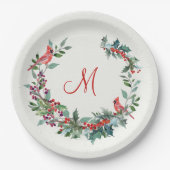 kerstblad, heilig, kardinaal vogelmonogram papieren bordje (Voorkant)