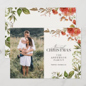 kerstblad met rode en groene foto feestdagenkaart (Voorkant / Achterkant)