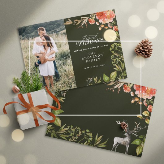 kerstblad met rode en groene foto feestdagenkaart