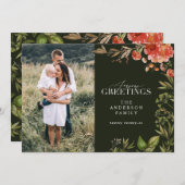 kerstblad met rode en groene foto feestdagenkaart (Voorkant / Achterkant)