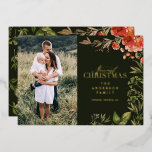 kerstblad met rode en groene foto folie feestdagenkaart<br><div class="desc">De gelukkigste Feestdagen waterverf bladervlek foto kerstvakantie kaart. kerstblad met rode en groene foto</div>