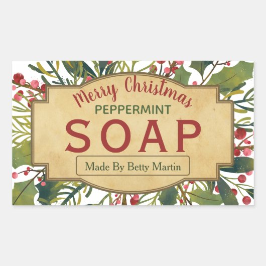 kerstblad Mistletoe Holly Soap Labels (Voorkant)