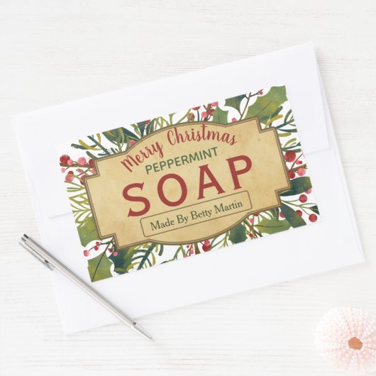 kerstblad Mistletoe Holly Soap Labels (Envelop)