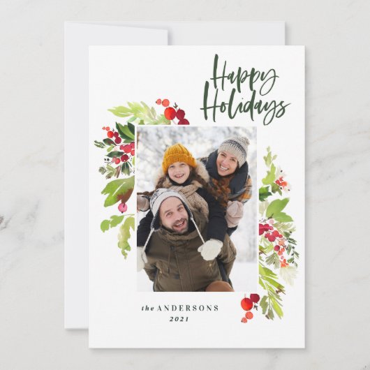 Kerstblad traditionele rustige 1 foto feestdagenkaart (Voorkant)