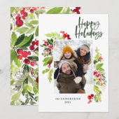 Kerstblad traditionele rustige 1 foto feestdagenkaart (Voorkant / Achterkant)