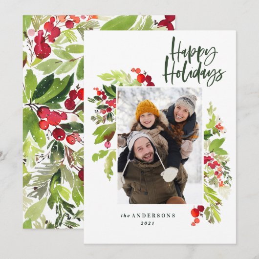 Kerstblad traditionele rustige 1 foto feestdagenkaart (Voorkant / Achterkant)