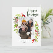 Kerstblad traditionele rustige 1 foto feestdagenkaart (Staand voorkant)