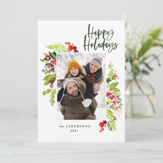 Kerstblad traditionele rustige 1 foto feestdagenkaart (Staand voorkant)