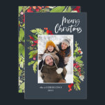 Kerstblad, traditionele rustige foto feestdagenkaart<br><div class="desc">kerstfoto waterverf floral and foliage-kerstkaart. Mooie waterverf schilderde bladeren en moderne scripttekst. Een deel van een collectie.</div>
