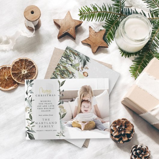 Kerstbladbladerfoto modern feestdagenkaart